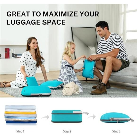 Compression Packing Cubes,4pcs Expandable Storage Travel Luggage Bags Organizers - Picture 2 of 7